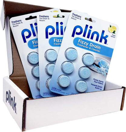 Plink Fizzy Drain Freshener and Cleaner, Prevents Clogs and Removes Odors in Household Sinks, Lemon Scent, 6-Pack