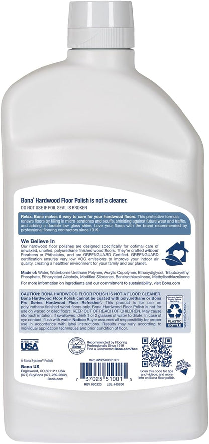 Bona Hardwood Floor Polish - 32 fl oz - High Gloss Shine - Polish for Wood Floors - Protects and Renews Dull Flooring - Covers 500 sq ft