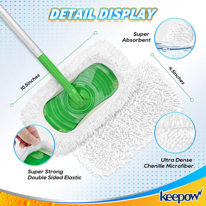 KEEPOW Reusable Microfiber Mop Pads Compatible with Swiffer Sweeper, Dry Sweeping Cloths, Washable Wet Mopping Cloth Refills for Hardwood Floor Cleaning, 6 Pack