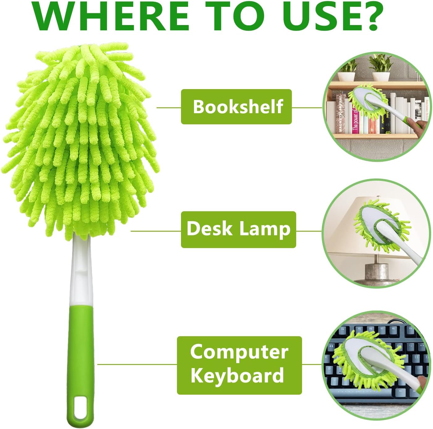 13 Inch Microfiber Feather Duster,with 4 pcs Washable Duster Head, Car Duster, Perfect for Cleaning Windows, Tables, Cars,Furniture, Walls, Fans, Screens