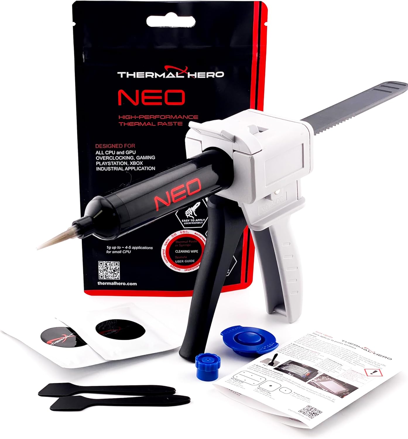 NEO (1g) Thermal Paste for Basic Applications: Suitable for All CPUs (AMD & Intel) GPUs Xbox PS4 PS5 Includes Cleaning Cloth and Spatula