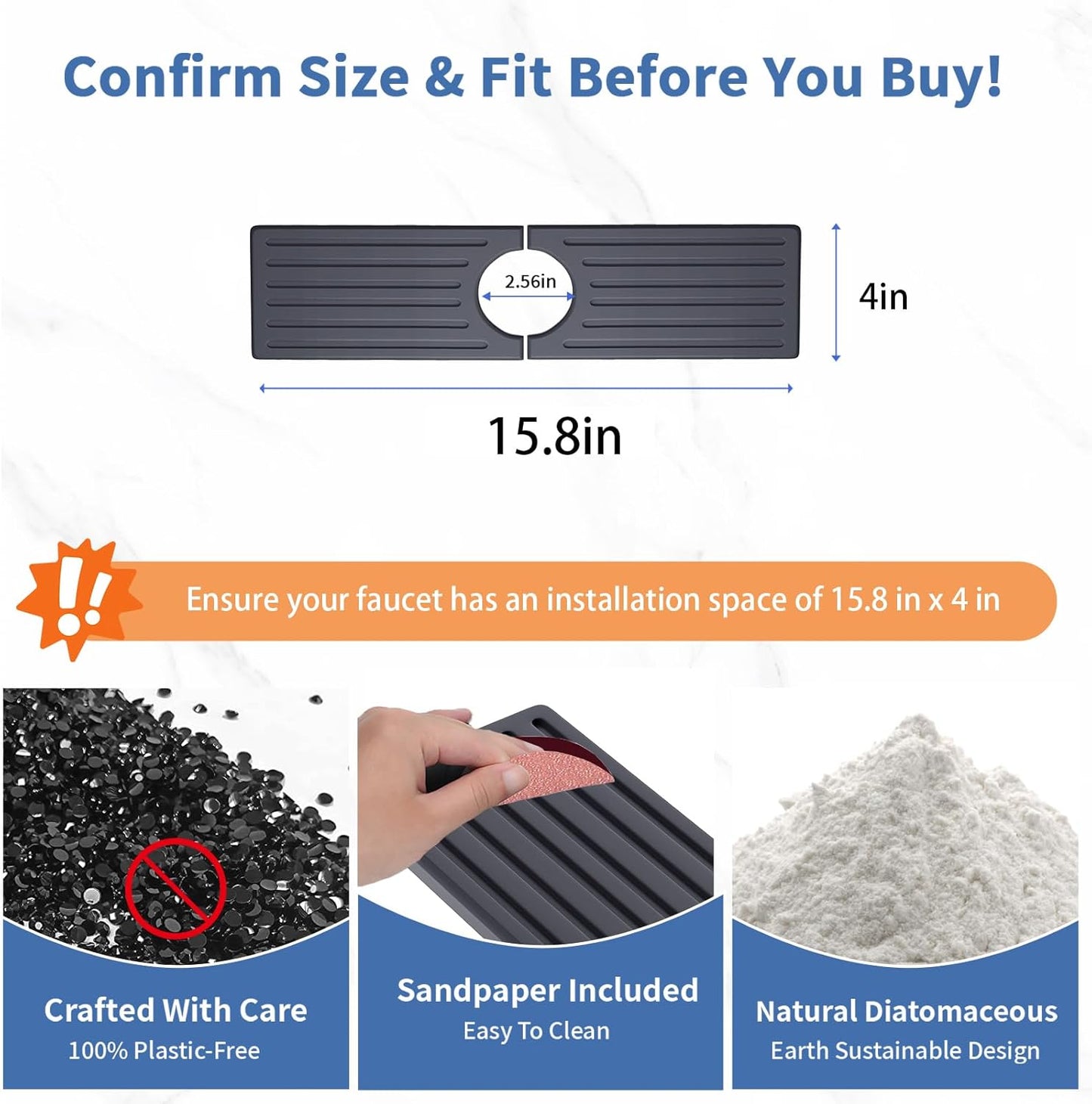 Stone Faucet Mat for Kitchen Sink, Water Absorbing Sink Water Splash Guard, Fast-Drying Kitchen Sink Faucet Mat, Durable Protector and Stone Drying Mat for Kitchen Counter & Bathroom Sink