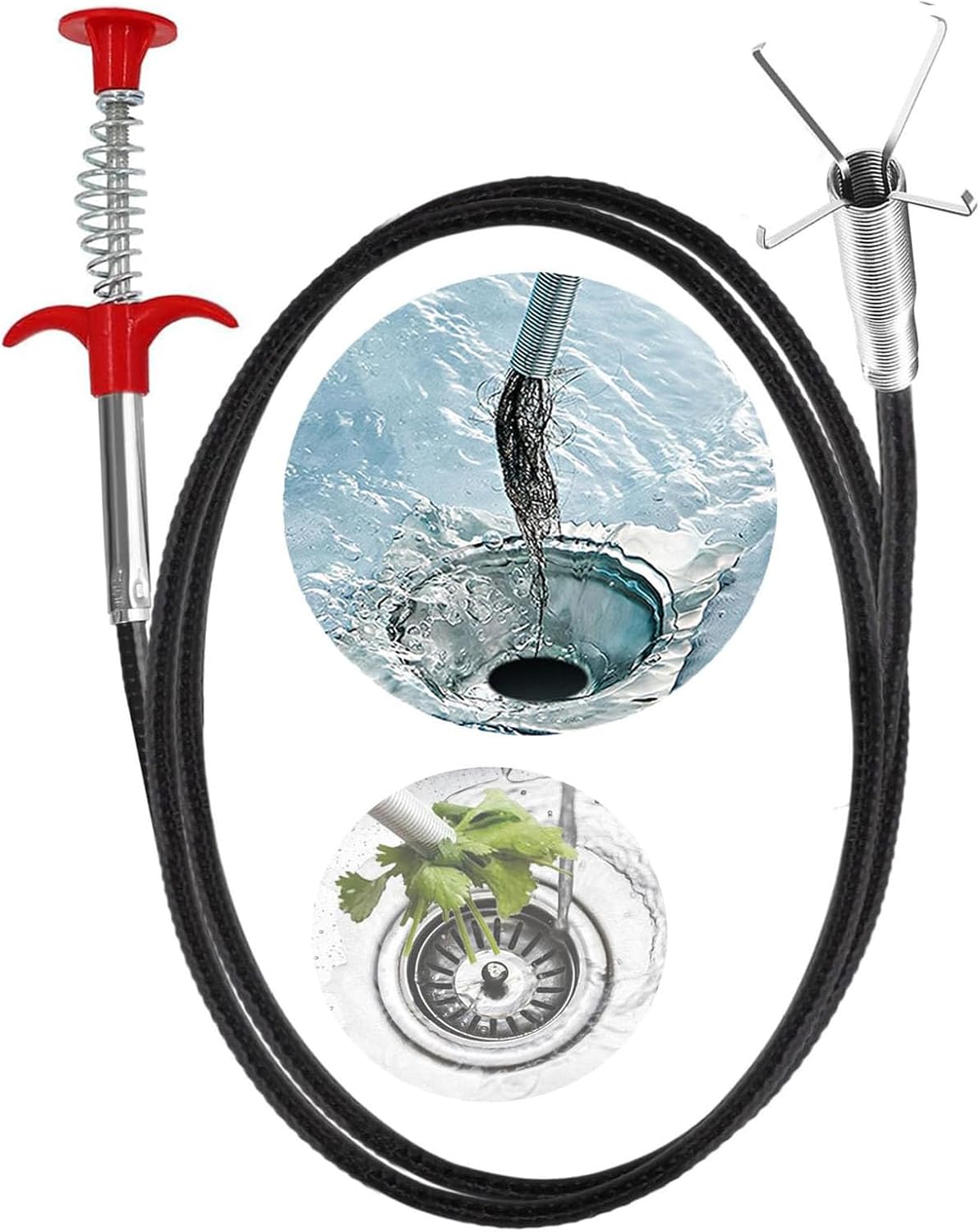 New Upgrade 76 inch Drain Snake Hair Drain Clog Remover Tool - Sink Drain Cleaner for Toilet Sewer Shower Kitchen Bathroom Tub Clogged Drains Opener Cleaning Tool, Flexible Grabber Claw Pick Up Tool