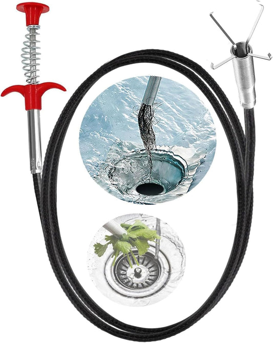 New Upgrade 76 inch Drain Snake Hair Drain Clog Remover Tool - Sink Drain Cleaner for Toilet Sewer Shower Kitchen Bathroom Tub Clogged Drains Opener Cleaning Tool, Flexible Grabber Claw Pick Up Tool