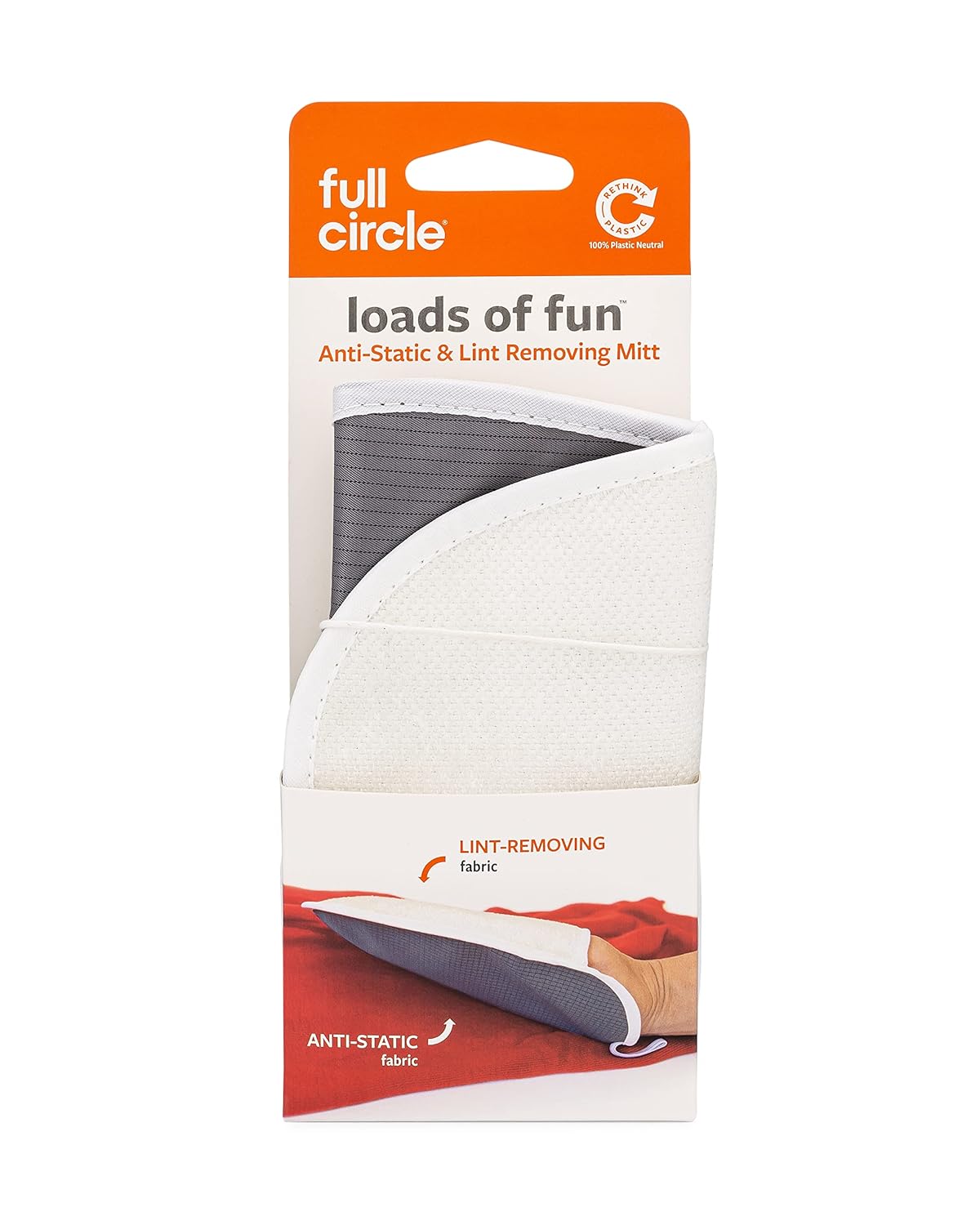 Full Circle Loads of Fun Anti-Static & Lint Removing Mitt – Portable Double Sided Recycled Mitt Eliminates Static - Removes Lint and Pet Hair from Clothes & Furniture, White