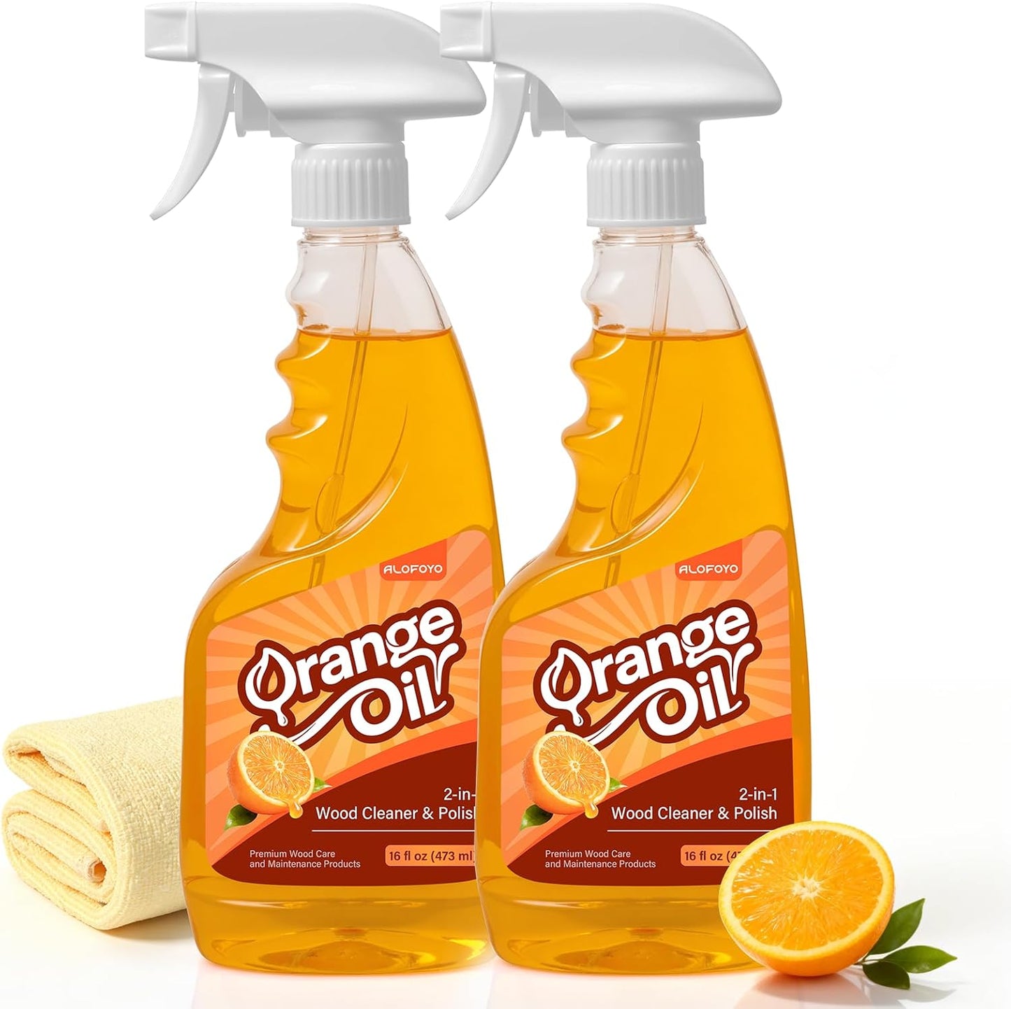 2-in-1 Furniture Polish Wood Cleaner - 2Pack Natural Orange Oil Spray Protect Wood Surface Safely, Enhanced Furniture Restorer Finish Cabinets, Tables, Antique, Floor, 32oz Total
