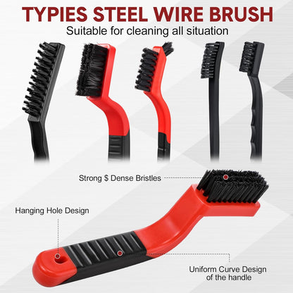 Sumind 30 Pcs Wire Cleaning Brush Set Nylon/ Stainless Steel/ Brass Metal Brush with Curved Handle Grip Paint Remover for Cleaning Rust Grout Cleaner (Nylon, Brass, Stainless Steel)