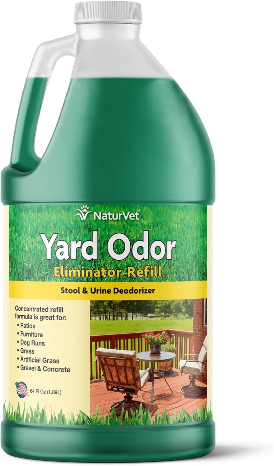 NaturVet – Yard Odor Eliminator Plus Citronella Spray – Eliminate Stool and Urine Odors from Lawn and Yard – Designed for Use on Grass, Patios, Gravel, Concrete & More – 64oz Refill (No Hose Nozzle)