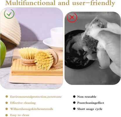 Kifmurase 12Pcs Bamboo Dish Scrub Brush for Kitchen Sink, Wooden Dish Brushes for Cleaning, Natural Bristle Brush, Palm Kitchen Scrub Brushes for Pots, Pans, Cookware