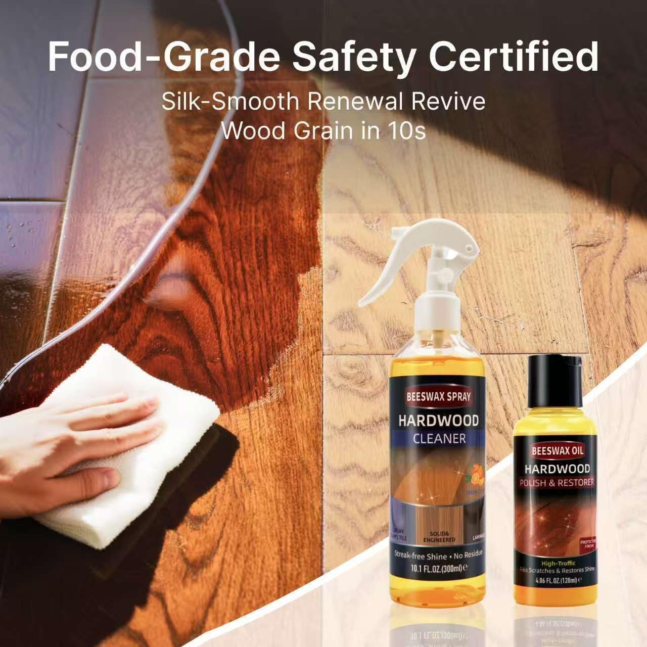 MOODTALK Furniture Polish Kit: Wood Cleaner Spray & Nourishing Care Oil – For Floors, Kitchen Tables, Desks & All Home Wood Furniture (300ml+120g)