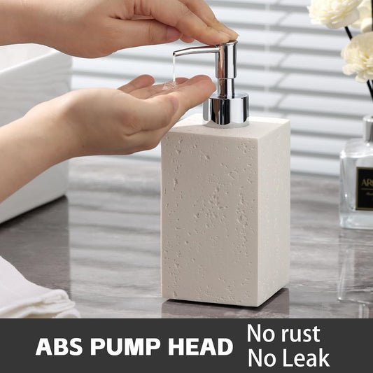 Soap Dispenser 420ML 14OZ, 2pcs Luxurious Hand Dish Soap Dispenser Set, Refillable Lotion Bottle with Rustproof Pump for Bathroom Countertop Kitchen Sink (Off White)