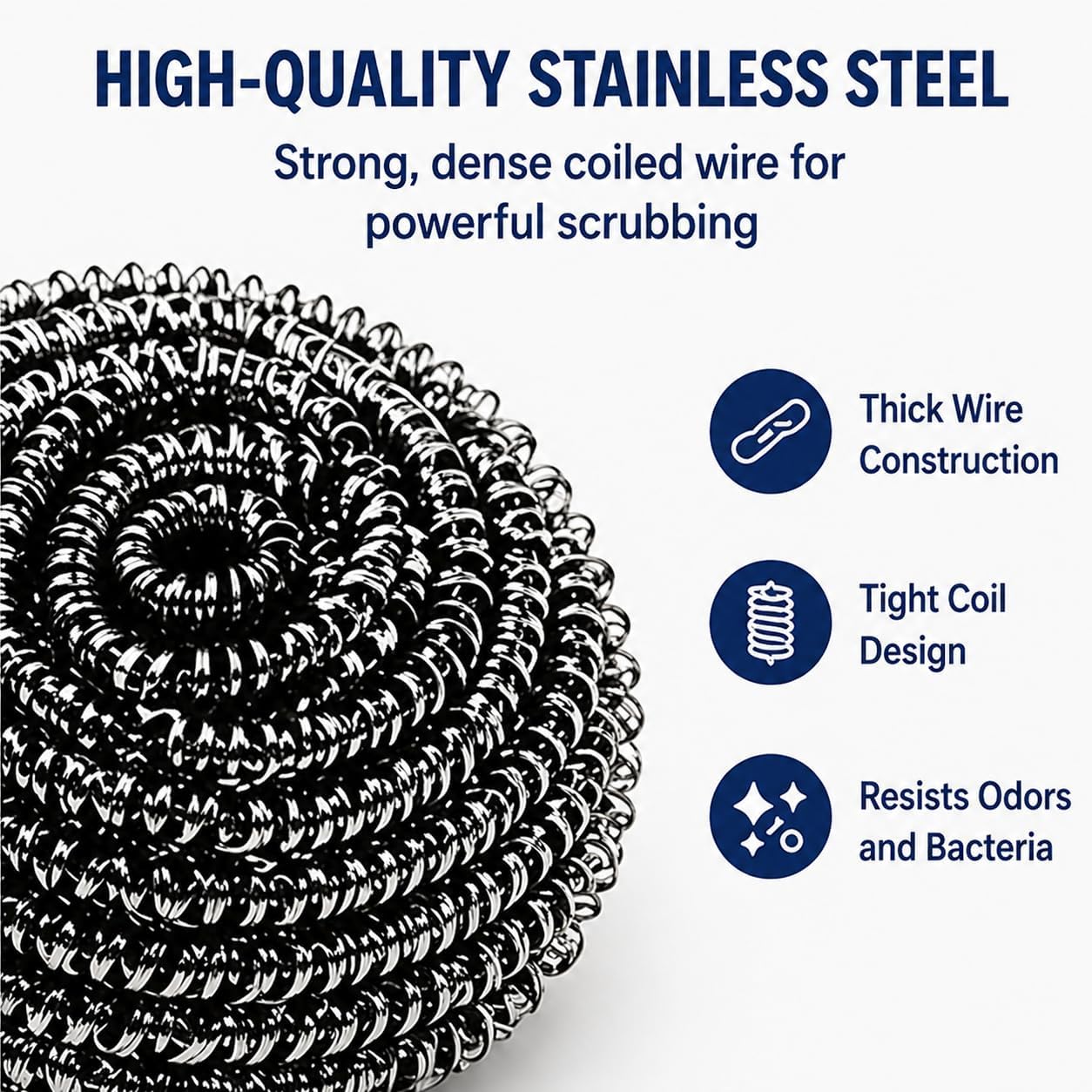 Stainless Steel Scrubber Balls 3 Pack, Heavy Duty Steel Wool Scouring Pads for Pots, Pans, Sink & Grill, Rust Resistant Kitchen Cleaning Scrubbers, Long Lasting (3)