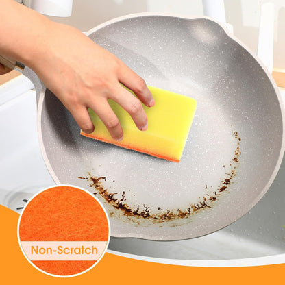Tioncy 100 Pcs Individually Wrapped Sponges Kitchen Bulk Blue Dish Non Scratch Scrub Sponges Dual Sided Cleaning Dish Scrubber for Washing Dishes, Pots, Pans, Sinks, Stoves, Appliances, Car, Bike