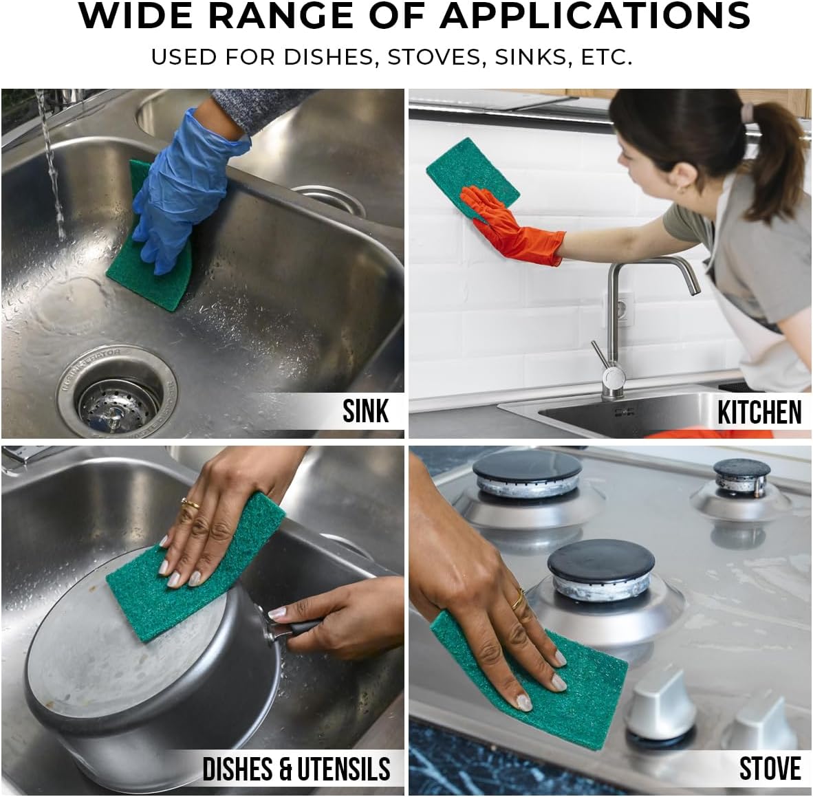 Kleen Handler Green Medium Duty Cleaning Pads - Medium Duty Kitchen Scrub Sponges, Scouring Pads for Washing Dishes, Bathroom, Restaurant Cleaning Sponge, Household General Cleaning (Pack of 40)