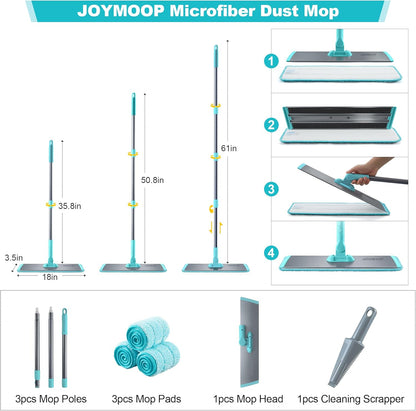 JOYMOOP 18 Inch Dust Mop for Hardwood Floors, Heavy Duty Industrial Wet Dry Mops with Telescopic Handle, Includes 5 Microfiber Mop Pads