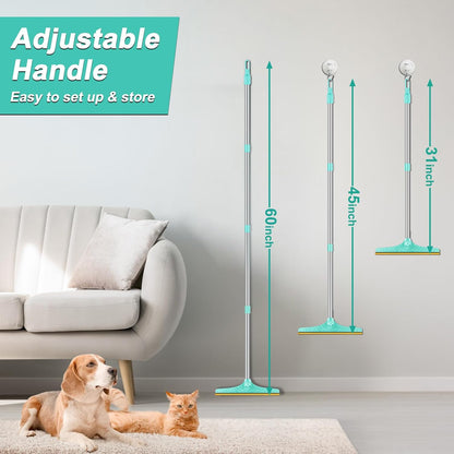 5FT Carpet Rake Pet Hair Remover, Reusable Carpet Rake with Telescopic Handle for Pet Hair Removal Tool Dog Cat Fur Remover Broom for Rugs, Mats, Beds, Stairs (Blue)