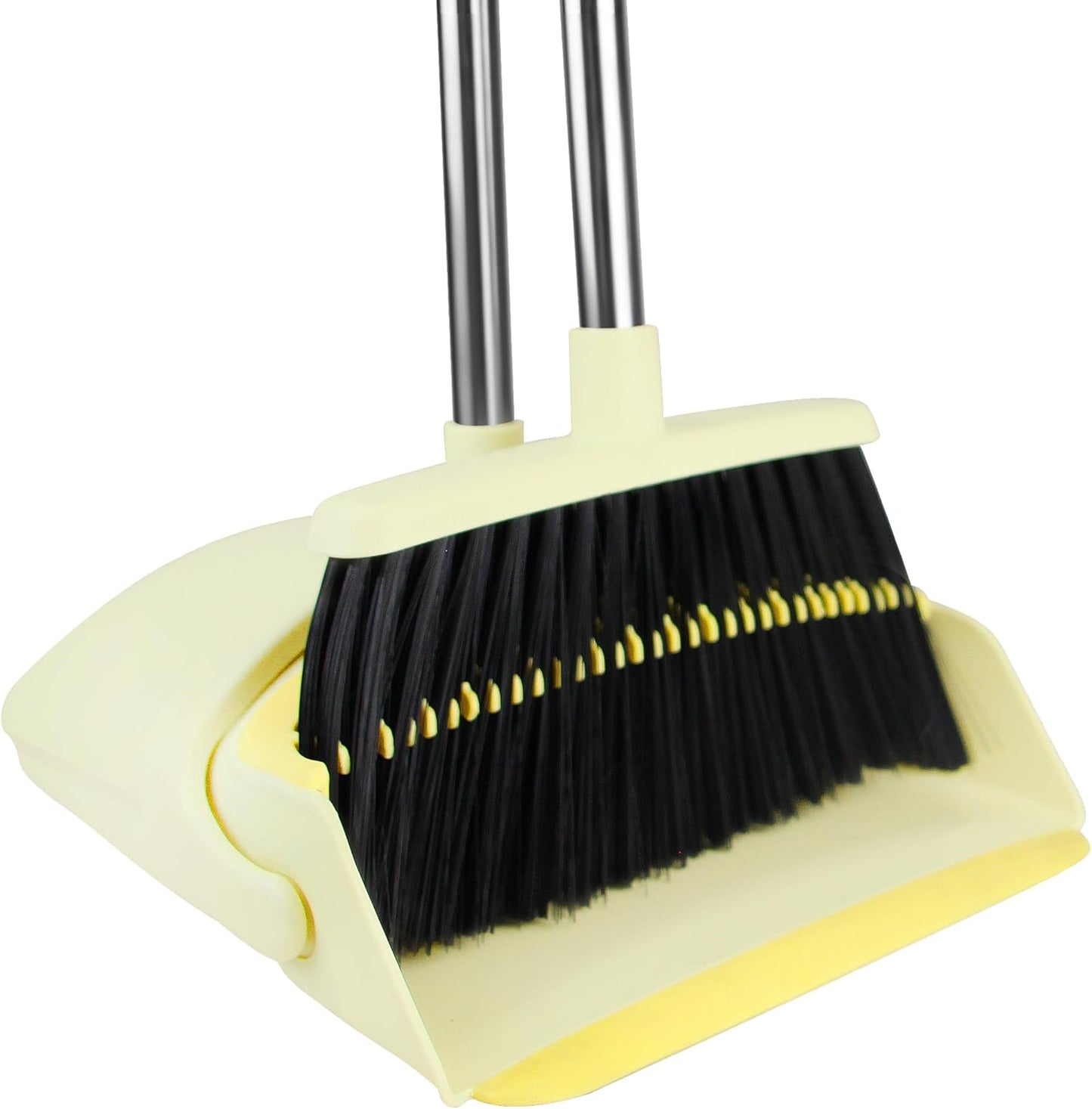 BSKLIN Broom and Dustpan Set, 52” Long Adjustable Handle Broom with Dustpan Combo Set with Dust Pan Teeth to Clean Hair for Home Lobby Office (Pink)