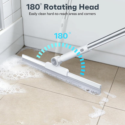 nacena Floor Squeegee, 52-in Adjustable Long Handle Squeegee for Floor Water Removal 180° Rotatable Head Squeegee Broom for Cleaning Window Shower Glass Tile Garage Concrete Pet Hairs, Grey&White