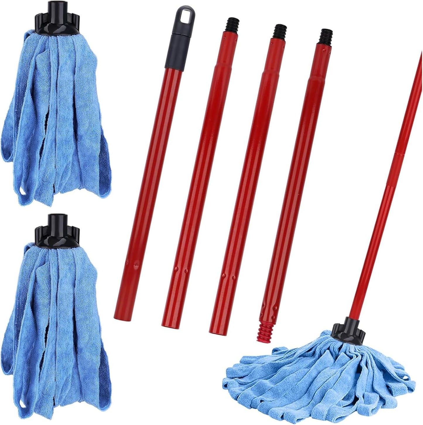 Microfiber Mop - 1 Mop Handle & 3 Blue Microfiber Mop Heads Replacement, Compatible with All Standard US Threading Pole Mop Handles for Floor Cleaning