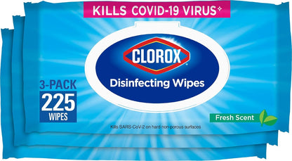 Clorox Disinfecting Wipes, Bleach Free Cleaning Wipes, Household Essentials, Dorm Room Essentials, 75 Wipes, Pack Of 3, Fresh Scent (Package May Vary)