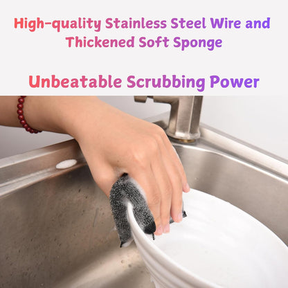 Kitchen Dish Sponges Steel Scrubbers - 6 Pack Black Non Scratch Heavy Duty Scrub Sponges，Reusable Multipurpose Metal Cleans for Washing Dishes，Pots and Pans，Household Cleaning，Bathroom