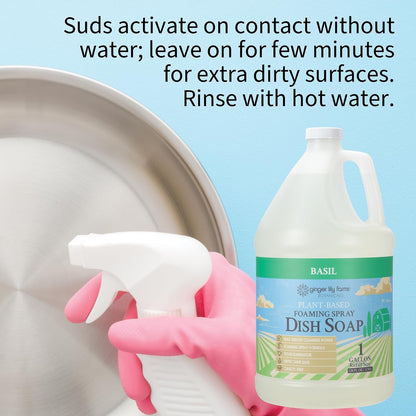 Ginger Lily Farms Botanicals Plant-Based Foaming Spray Dish Soap, Concentrated Formula with Max Grease Cleaning Power, Cruelty-Free, Lavender Chamomile Scent, 1 Gallon Refill (128 Fl Oz)