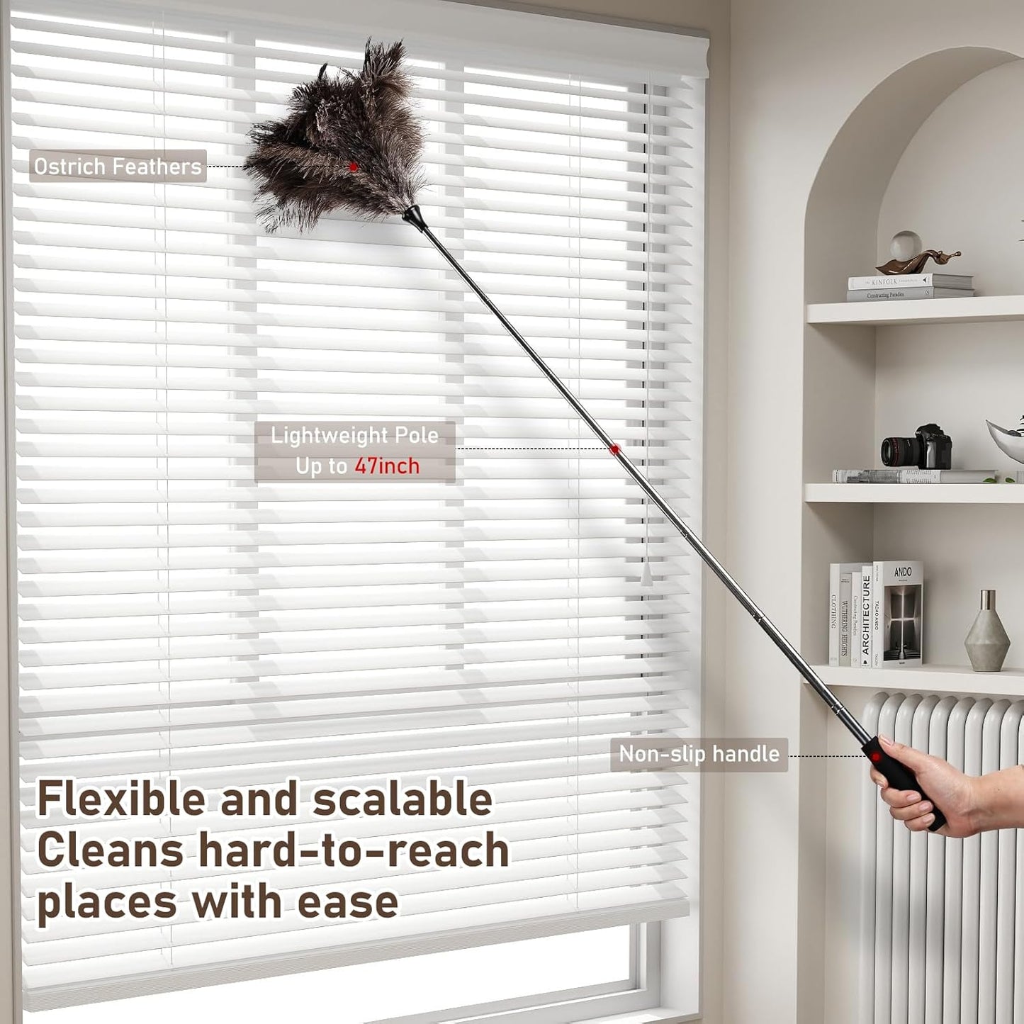 Ostrich Feather Duster 12 Inch Handheld Duster Supplies, Wooden Handle Feather Duster for Cleaning Keyboard Home Car Office (Champagne)