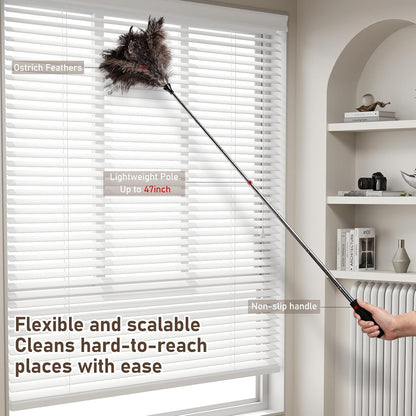 Ostrich Feather Duster 12 Inch Handheld Duster Supplies, Wooden Handle Feather Duster for Cleaning Keyboard Home Car Office (Champagne)