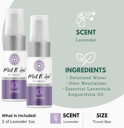 Mist N’ Go by Omaze Travel Bathroom Spray for Toilet Spray Odor Eliminator - Travel Toilet Spray for Bathroom Air Freshener Spray for Bathroom Deodorizer - Clean Mix, Travel Size (1oz x2)
