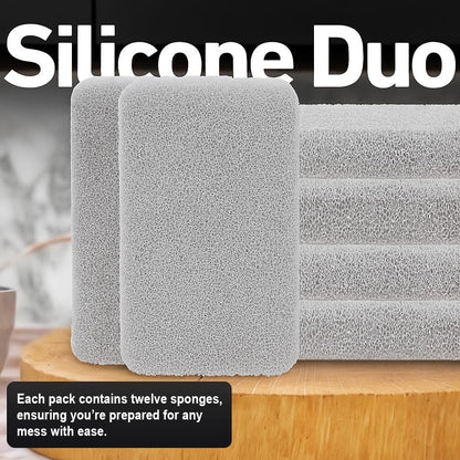 Casanero 6 Pack Silicone Dish Sponges, Heavy Duty Non Scratch Sponges for Dishwashing, Reusable Household Cleaning Sponges for Kitchen, Countertop, Bathroom, Non Stick Cookware or Car