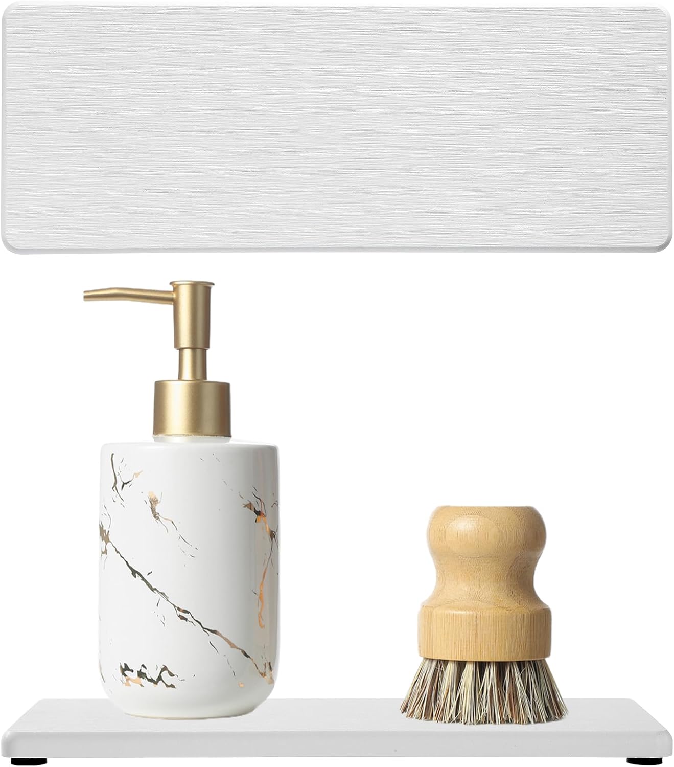 2PCS Water Absorbing Stone Drying Tray for Kitchen Counter & Bathroom Sink, Diatomite Faucet Splash Guard, Soap Dispenser Rack & Sponge Holder Caddy Organizer, Marble White (Printed Pattern), 9"x 3.5"