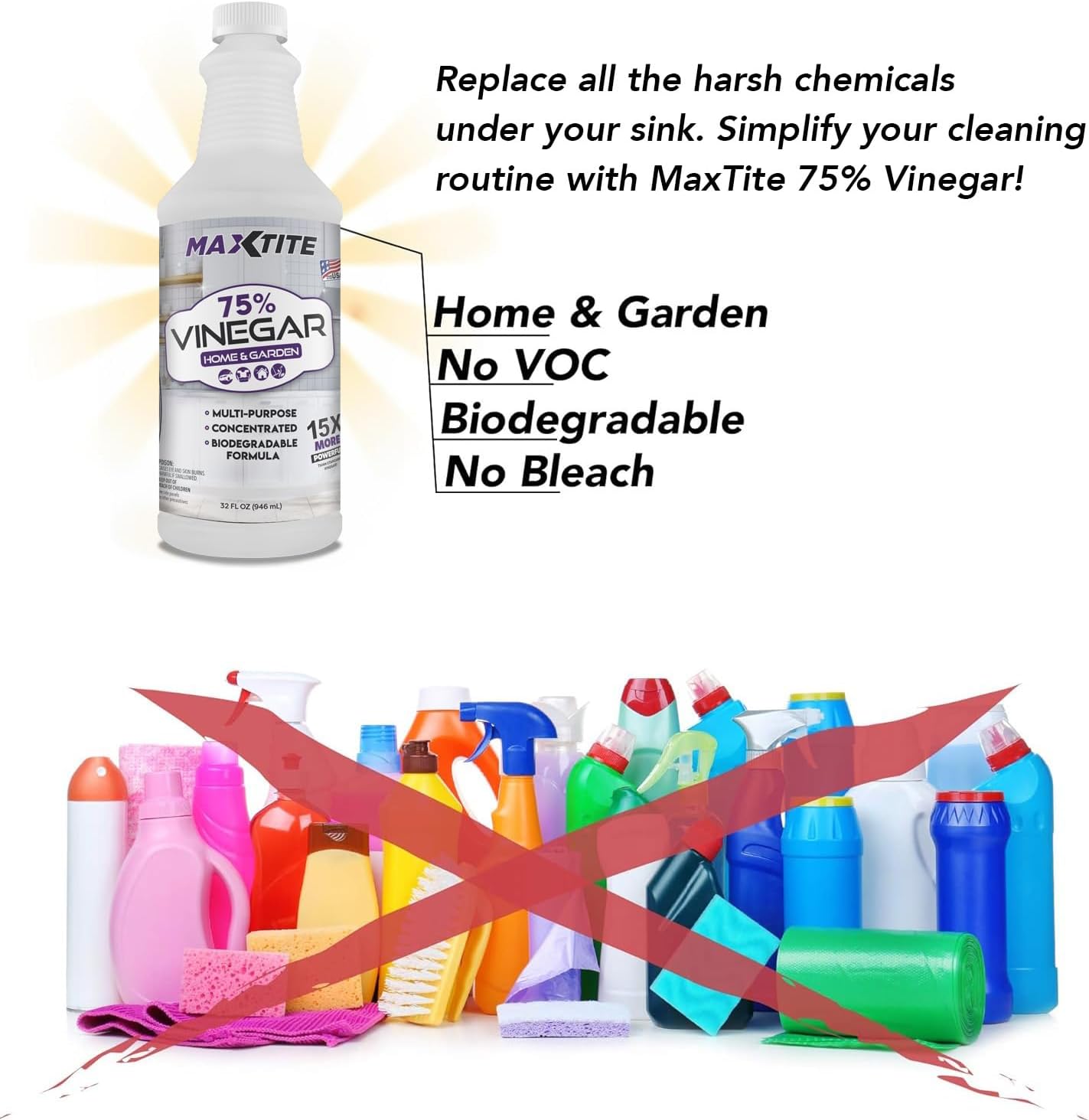 MaxTite Ultra-Concentrated 75% Vinegar for Home & Garden Cleaning (32 oz)
