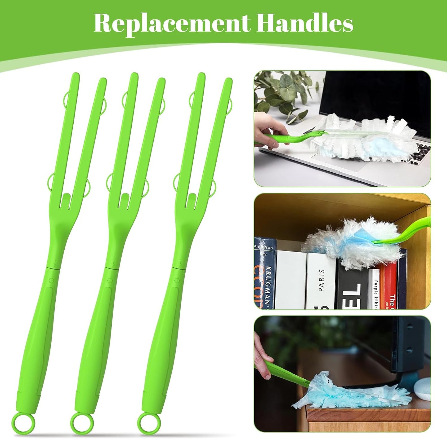 3 Pack Replacement Duster Handles – Compatible with Swiffer Duster Refills, Extendable & Detachable Mop Handles for Tight Spaces (Yellow)
