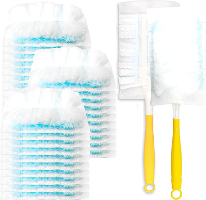 BDS-HOME 30 Count Electrostatic Duster Refills, 180°Multi-Surface Dusting Compatible with Duster Microfibre Feather Dusters Replacement Kit with 2 Handles for Home Office Furniture Cleaning