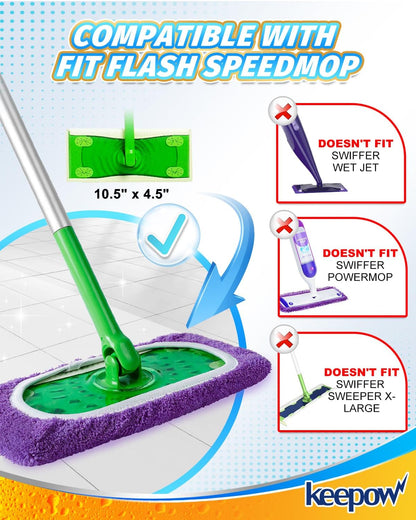 KEEPOW Reusable Mop Pads Compatible with Swiffer Sweeper Mop, Dry Sweeping Cloths for Swiffer Pads, 8 Pack Washable Microfiber Wet Mopping Cloth Refills for Surface/Hardwood Floor Cleaning