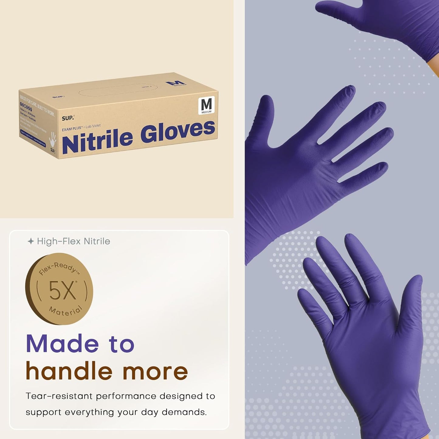 SUP Powder-Free Nitrile Exam Gloves, 100 Count Food Safe Latex-Free Medical Non-Sterile Cooking Disposable Glove, Blue Violet