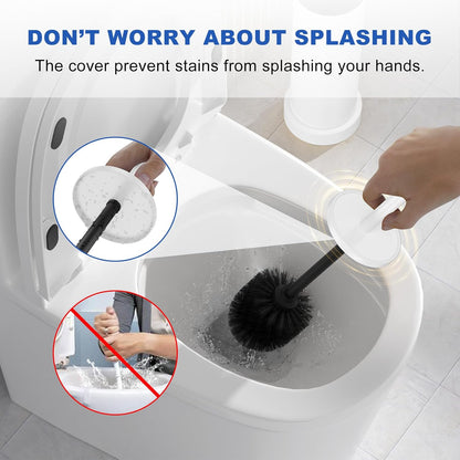 Toilet Brush and Holder Set: 304 Stainless Steel Heavy Duty Toilet Bowl Brush and Holder with Removable Inner Bowl and Splash Protection, Modern Long Handle Bathroom Cleaning Tool