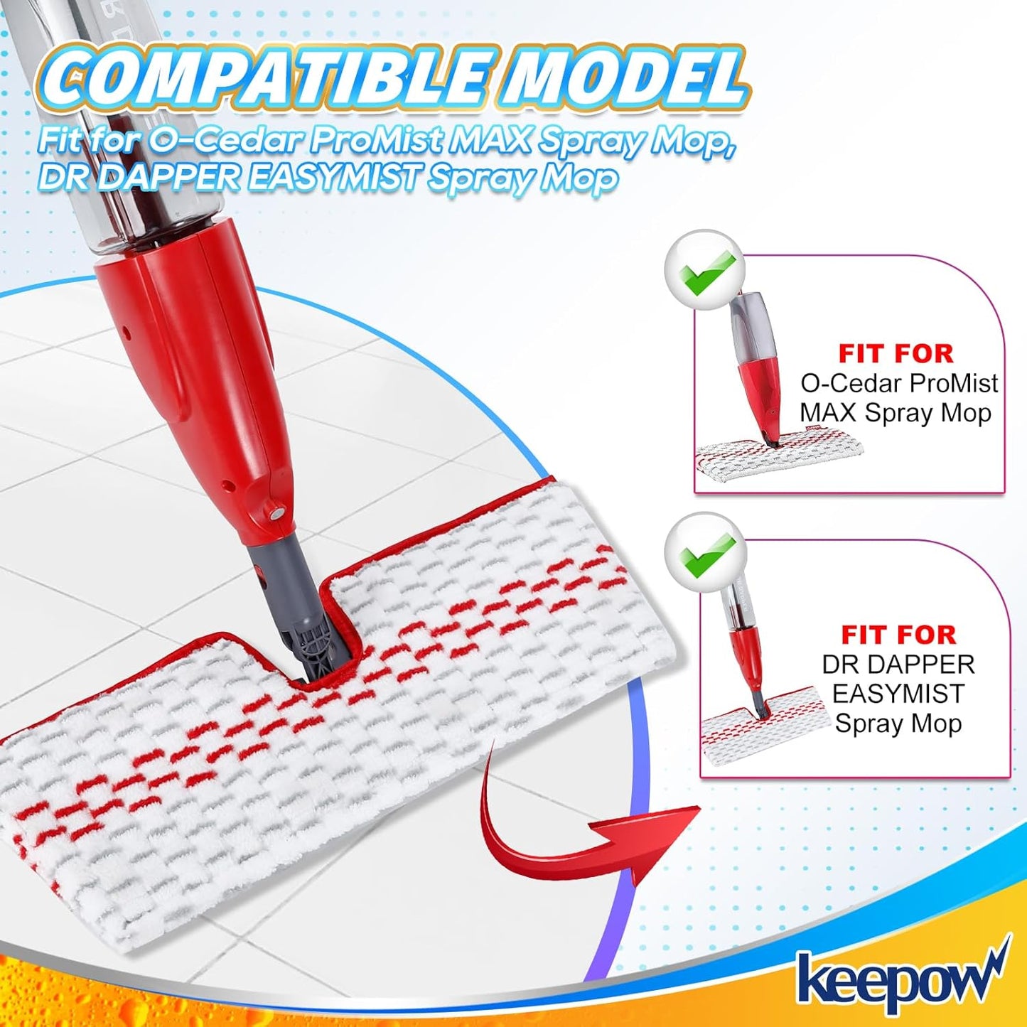 KEEPOW Mop Pads Refills Compatible with O-Cedar Promist Max Spray Mop Double-Side Washable Reusable Flip Mopping Pads Replacement for Dry Wet Floor Cleaning,5 Packs