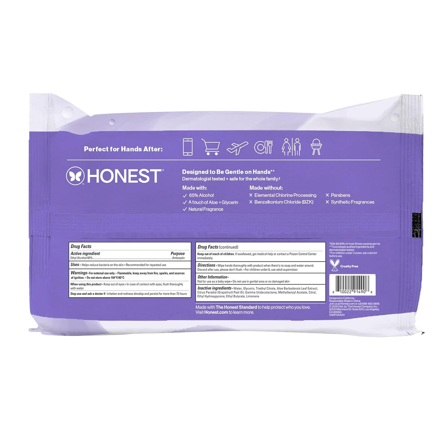 The Honest Company Fragrance-Free Sanitizing Alcohol Wipes, Antibacterial with Aloe, Kills 99% of Germs, 150 Count