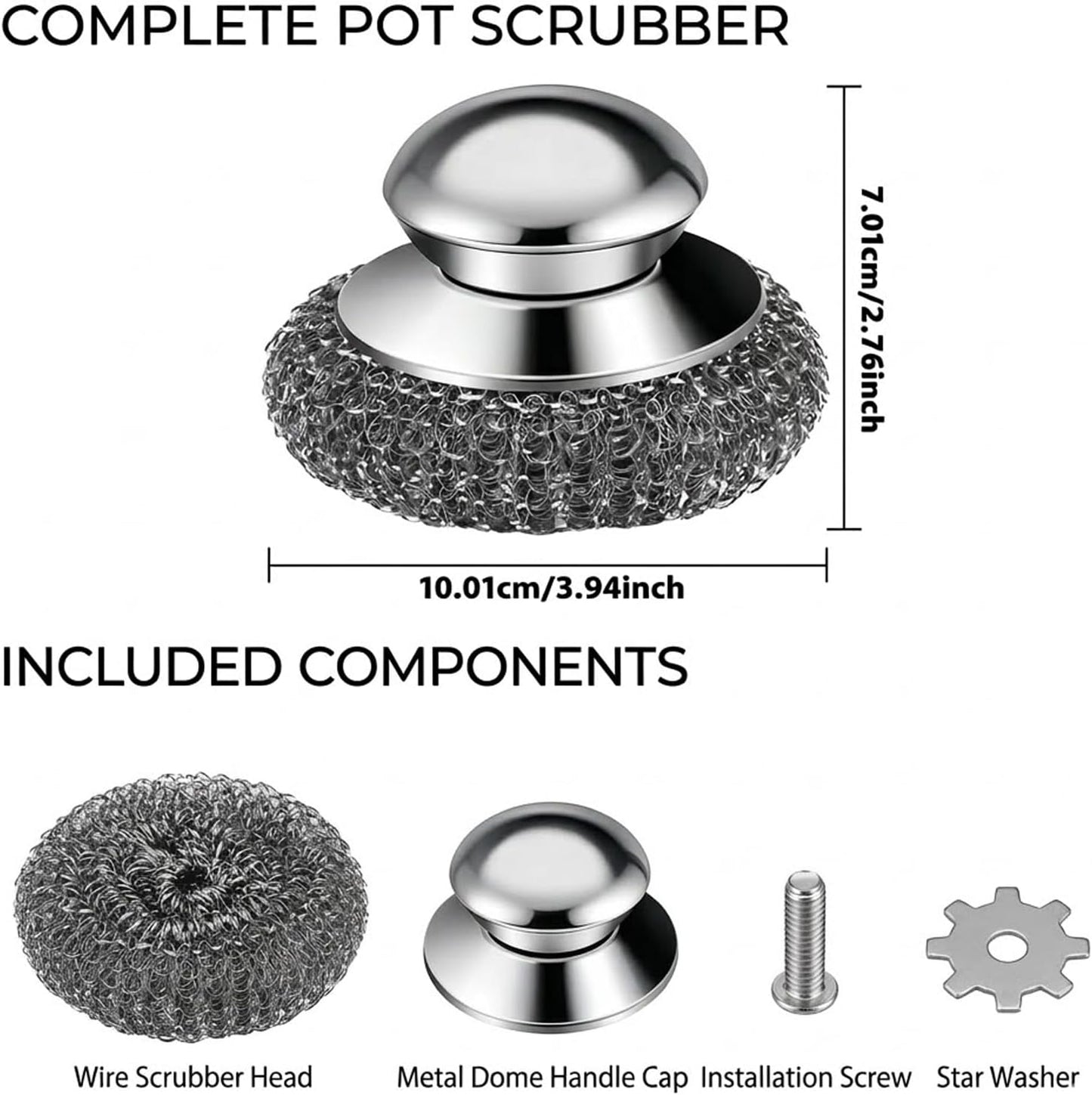 Steel Wool Scrubber, 4-Pack Stainless Steel Scrubber Pads with Handle - The Ultimate Scouring Solution for Rust, Stubborn Messes on Cookware, Grill, Oven & Kitchen Sinks