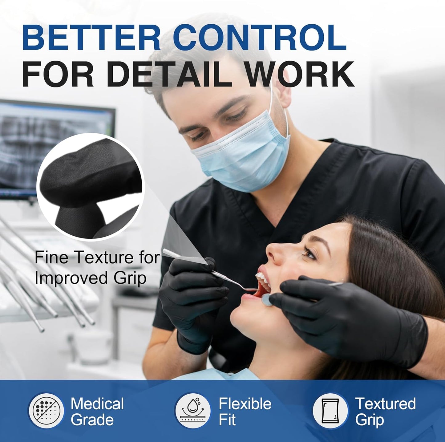 Schneider Black Nitrile Gloves, Powder Free, Disposable Gloves Latex Free for Medical Exam, Food Prep & Cleaning