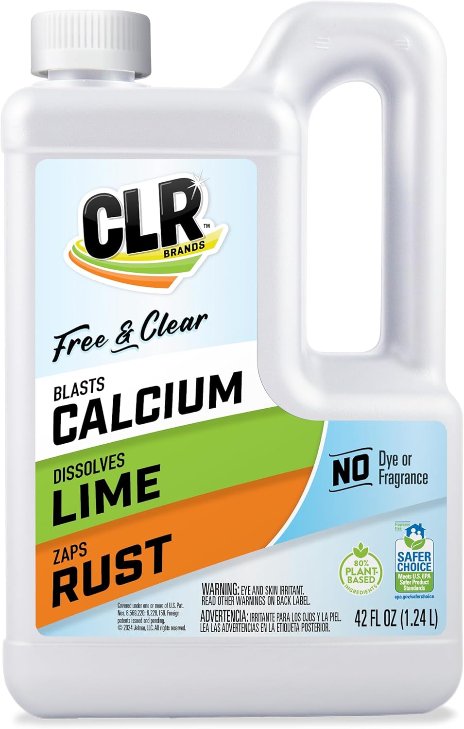 CLR Brands Calcium, Lime & Rust Remover Free & Clear, No Dyes or Fragrances, Gentle Lime and Bathroom Descaler, Removes Hard Water Stains and Rust Deposits, 42 Oz Bottle