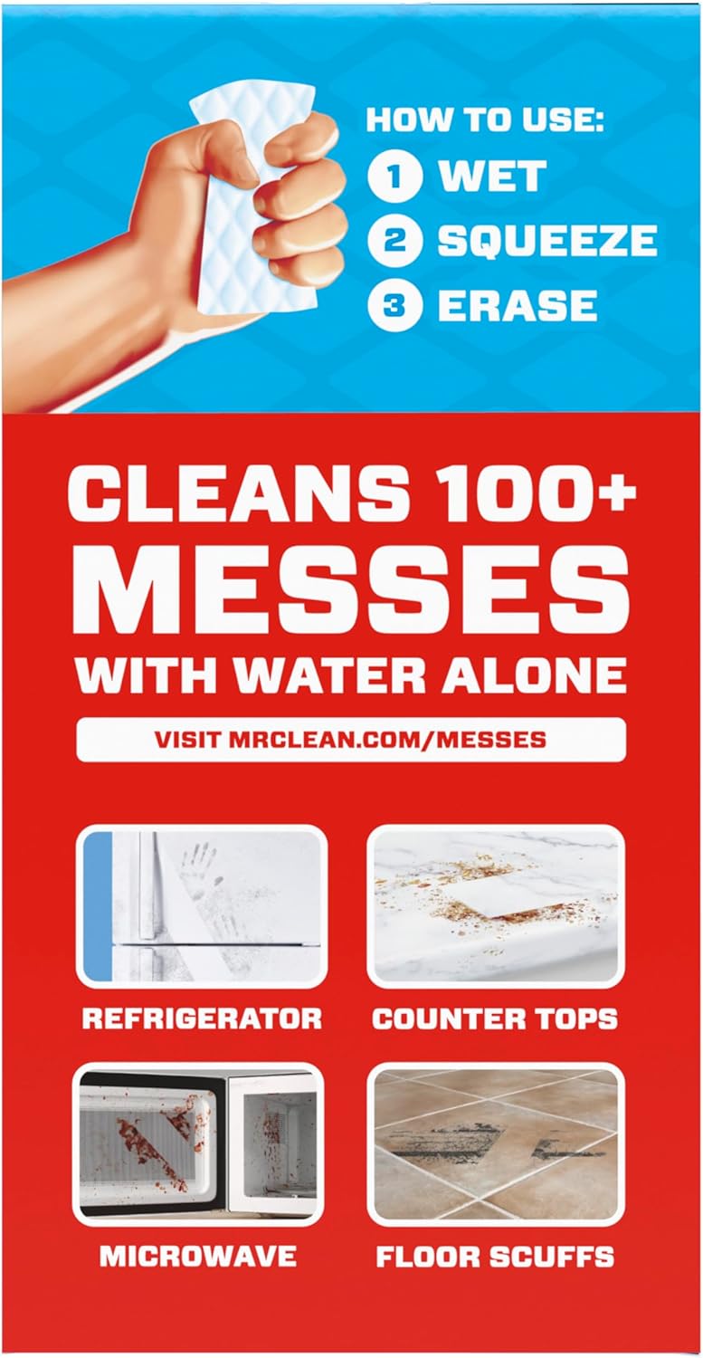 Mr. Clean Magic Eraser Sponge, All Purpose Cleaner, Cleaning Scrubber, Wall, Sneaker, Kitchen, Bathroom, Shower Cleaner, Cleaning Supplies, Melamine Sponge, Cleaning Pads, Extra Durable, 10ct