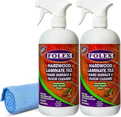 FOLEX Hardwood, Laminate, Tile, Hard Surface & Floor Cleaner with Reusable Cleaning Cloth, Fresh Almond Scent, Residue and Streak Free - 3 Pack