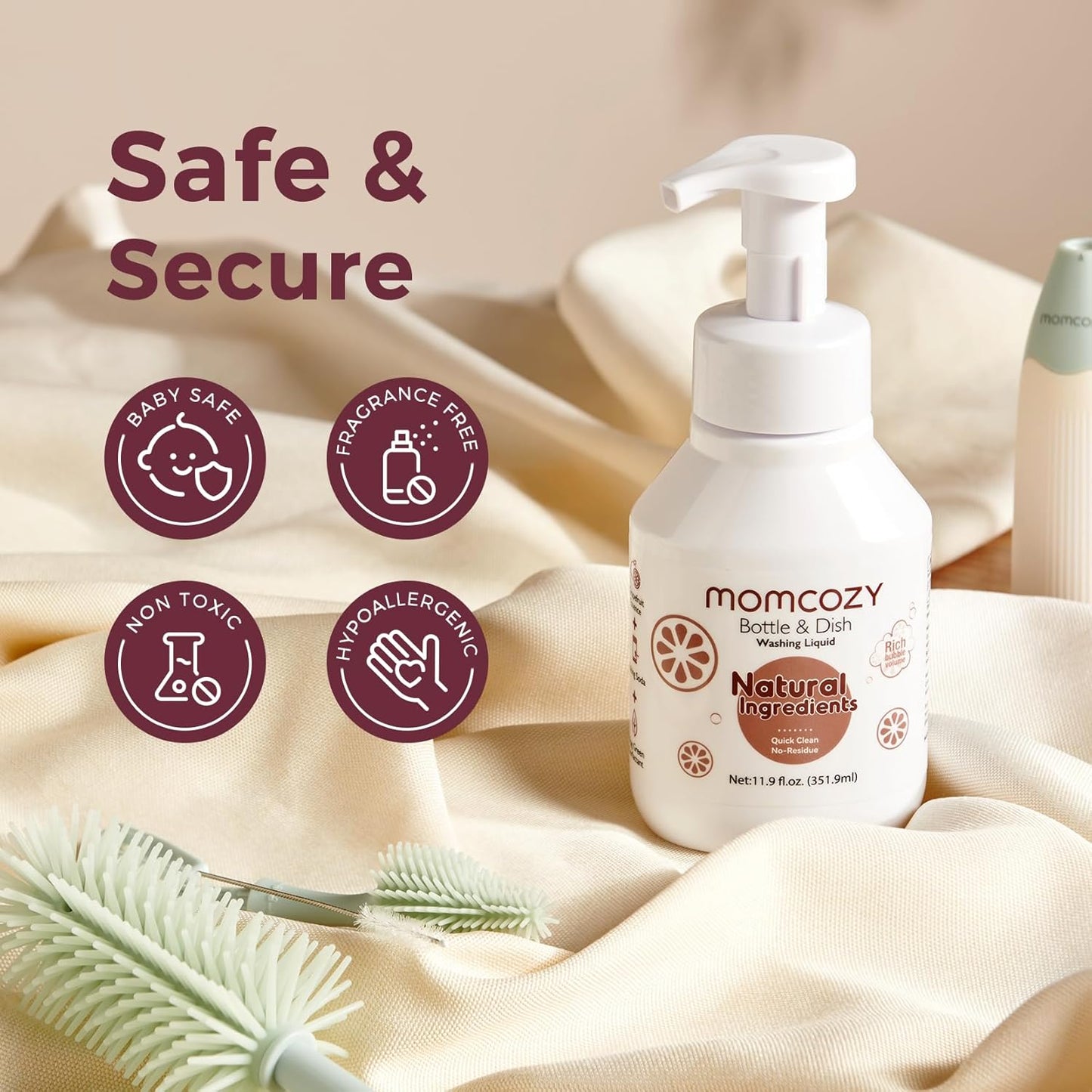 Momcozy Bottle Brush Cleaning Fluid, Powerful Cleaning with Natural Foam, Suitable for Momcozy Press Foaming Clean Bottle Brush Set, 11.9 Ounces