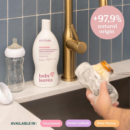 ATTITUDE Baby Bottle & Dish Soap, EWG Verified Bottle Cleaner, Fragrance Free & Dye Free, Removes Milk Residue & Grease, Vegan, Bulk Refill, Unscented, 67.6 Fl Oz (Pack of 4)