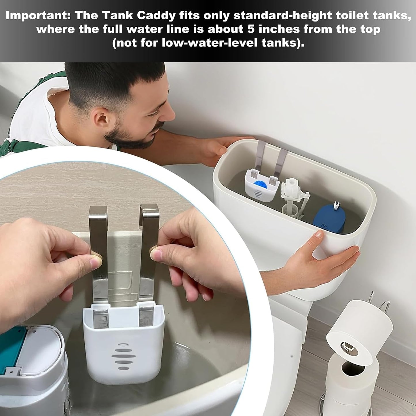 Toilet Tank Tablet Holder, Hanging Toilets Bowl for Toilets Tank Tablet, Plastic & Stainless Steel Tablets Organizer Reduces Dissolved Residue Buildup, Toilet Tank Accessory, White
