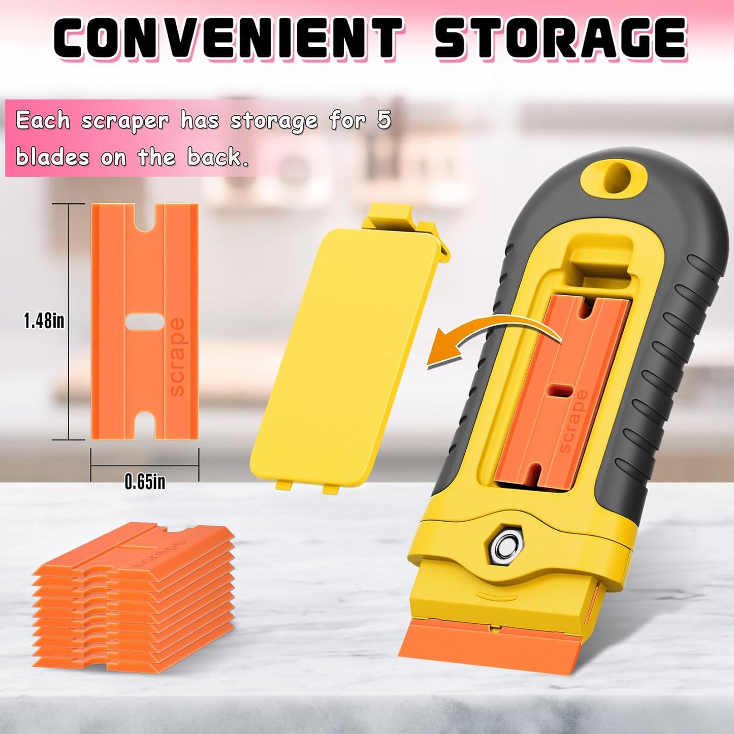 DIYSELF 1 Pack Razor Blade Scraper with 15 Extra Blades, Scraper Tool for Cleaning Window, Paint, Cooktop, Oven, Glass Stove Top Scraper, Razor Scraper with Buit-In Blade Storage