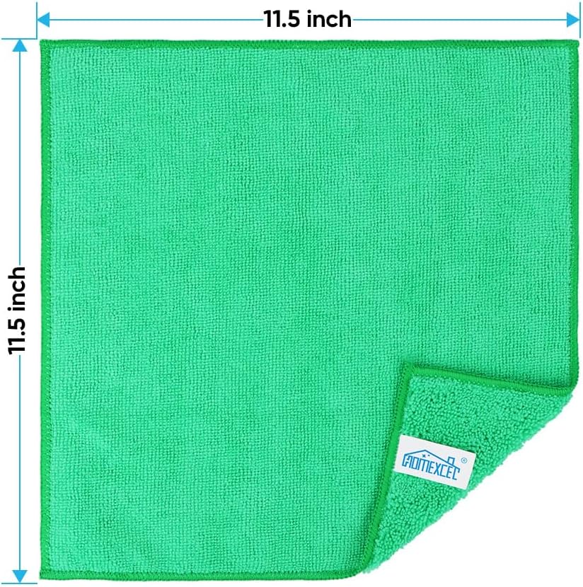 HOMEXCEL Microfiber Cleaning Cloth 210GSM, Pack of 12, Size:11.5" x 11.5", Ultra-Soft, High-Density Non-Abrasive Cleaning Towels for Cars, Glass, Kitchen, Reusable Rags, Blue/Green/Yellow/Pink