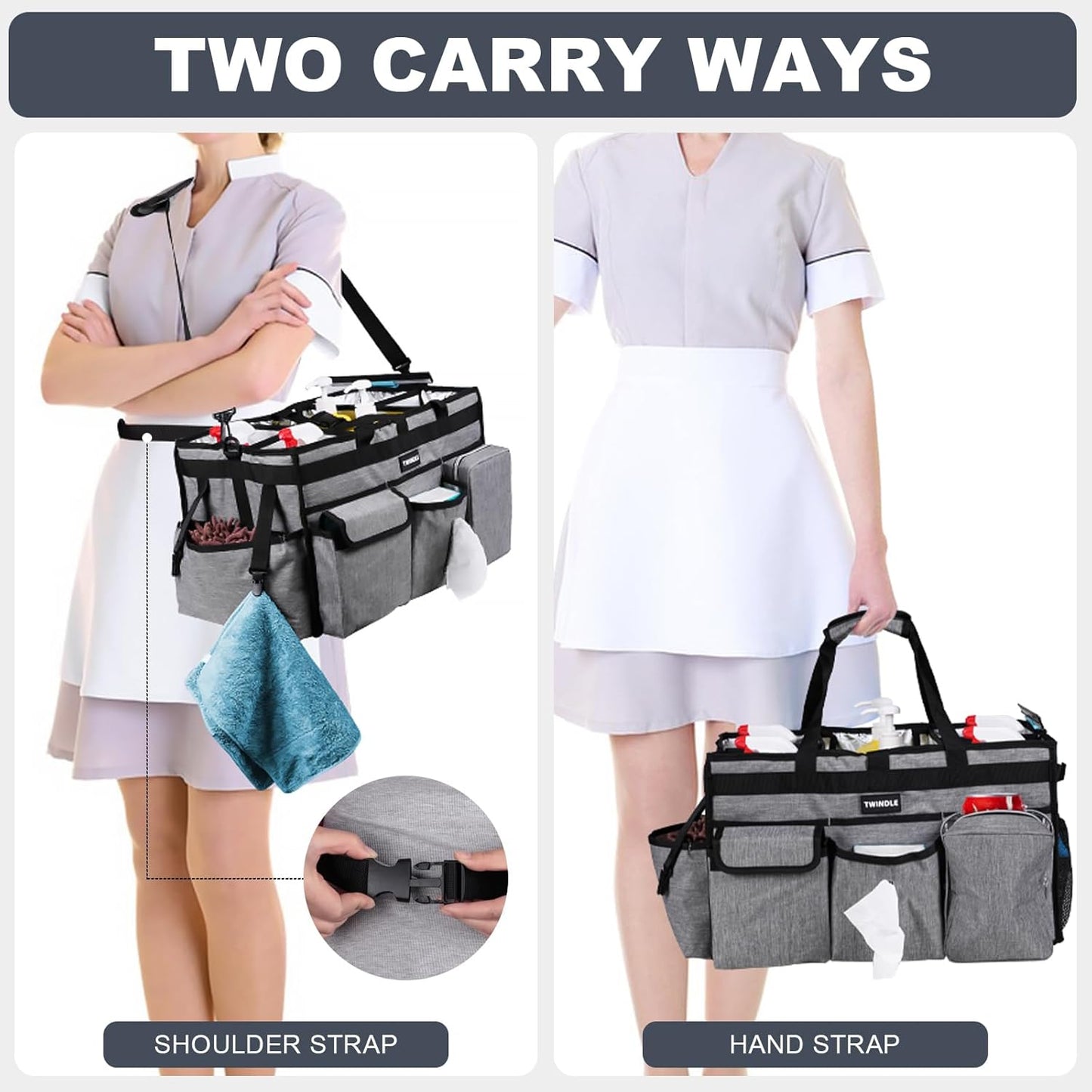 Extra-Large Wearable Cleaning Caddy With Detachable Divider,Cleaning Caddy For Cleaning Supplies Large Cleaning Supply Caddy With Adjustable Shoulder Strap & Waist Belt For Cleaners